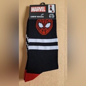 Black Spider-Man Graphic Crew Socks with White Stripes | Marvel Comics | NEW
